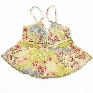 Floral Babydoll Cami Top XS Boho Cottage Fairycore Garden Coquette Y2K Spring
